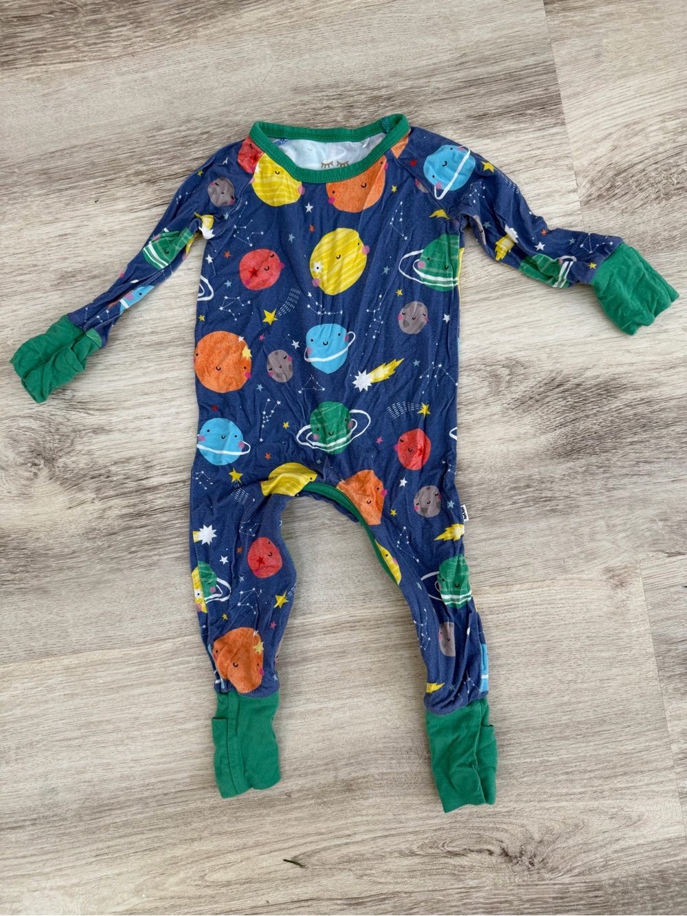 Little Sleepies Crescent Zip Space Planet One-Piece Pajamas with Green Trim